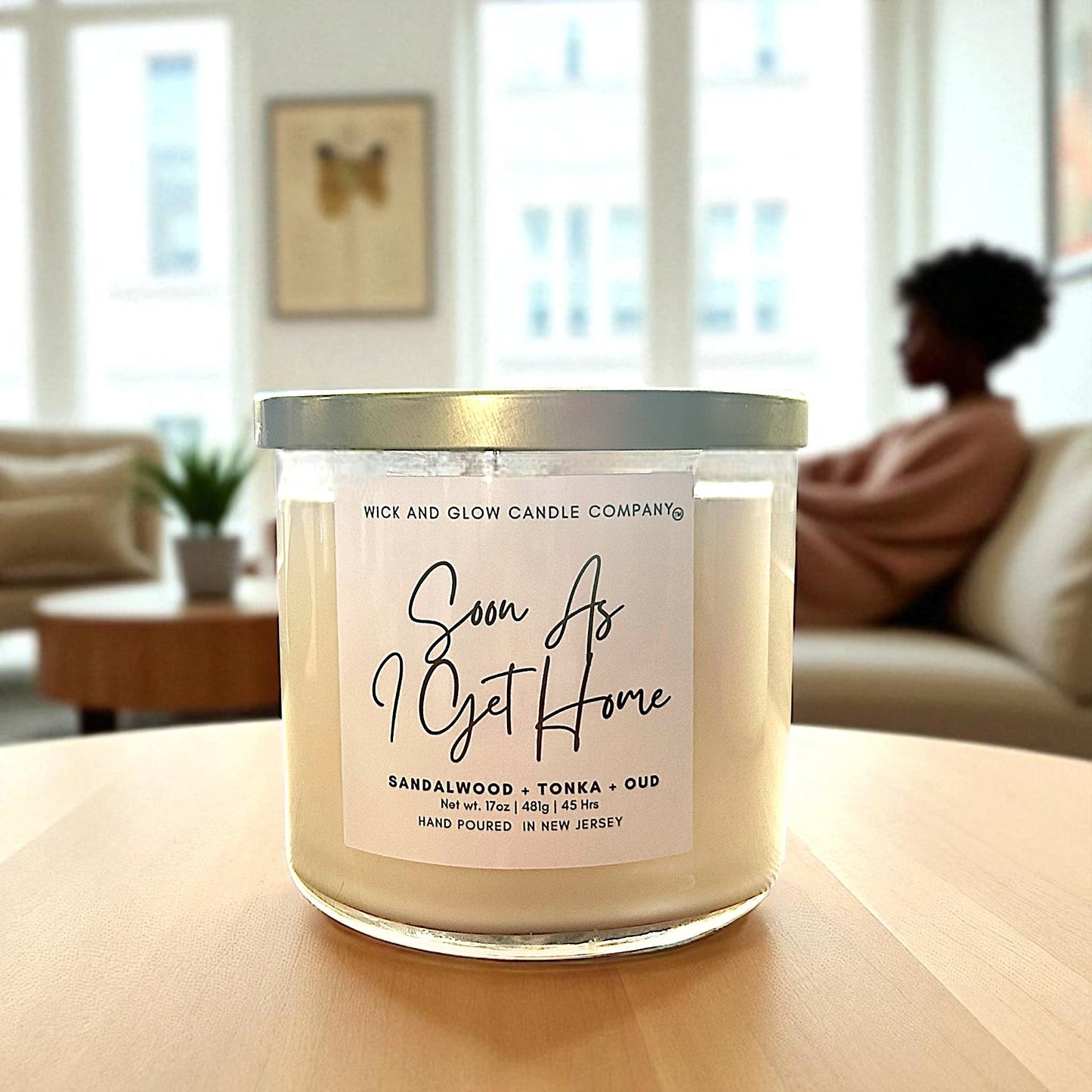 Soon As I Get Home | Luxury Soy Wax Candle – Sandalwood, Oud & Tonka | 3-Wick Candle
