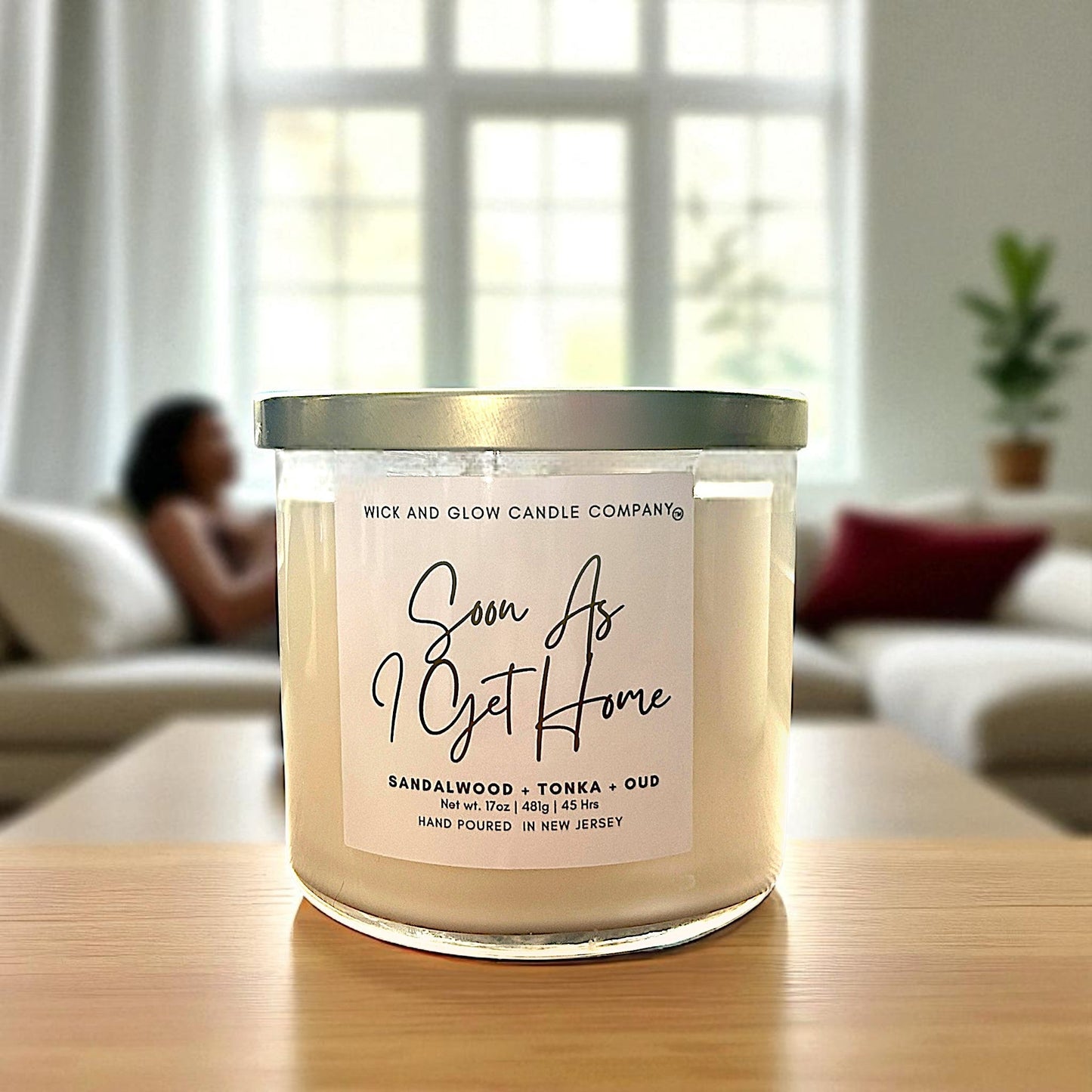Soon As I Get Home | Luxury Soy Wax Candle – Sandalwood, Oud & Tonka | 3-Wick Candle