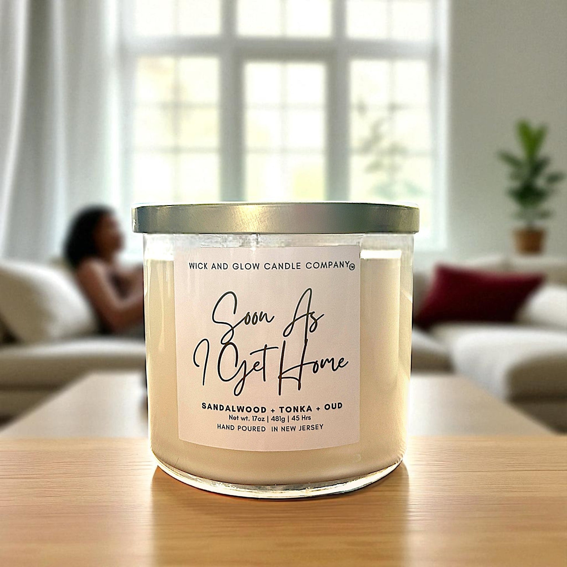 Soon As I Get Home | Luxury Soy Wax Candle – Sandalwood, Oud & Tonka | 3-Wick Candle