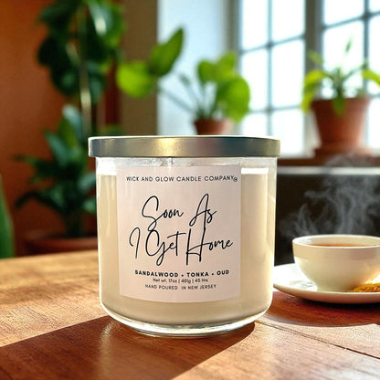 Soon As I Get Home | Luxury Soy Wax Candle – Sandalwood, Oud & Tonka | 3-Wick Candle