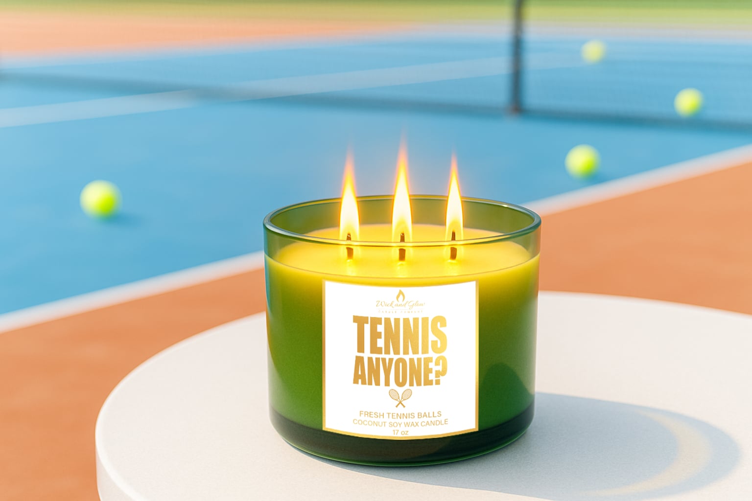 Tennis, Anyone? | Luxury Coconut Soy Wax Candle – Fresh Tennis Ball Scent | 3-Wick Hand-Poured Candle